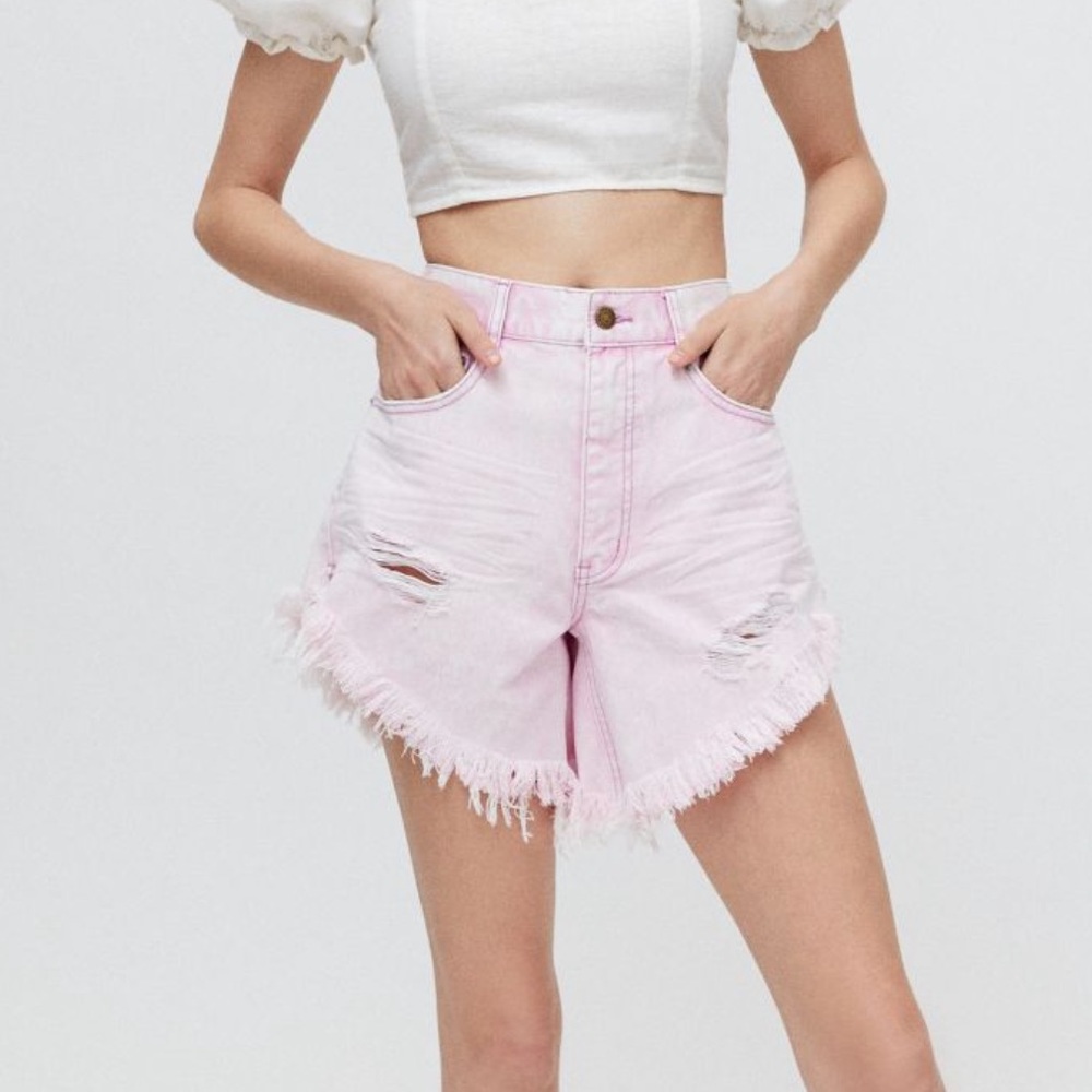 NWT UO High Rise Frayed Pastel Pink Jean Shorts